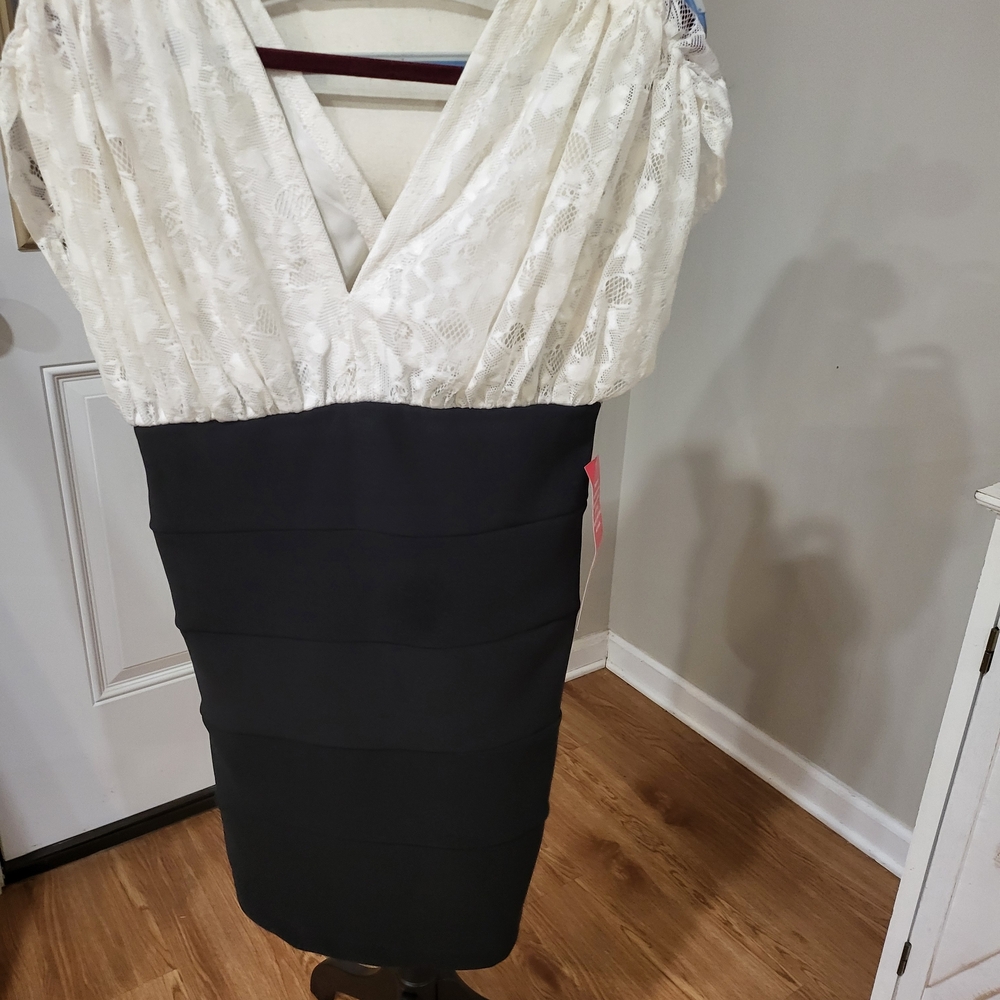 White Lace & Black Band Sheath Dress
